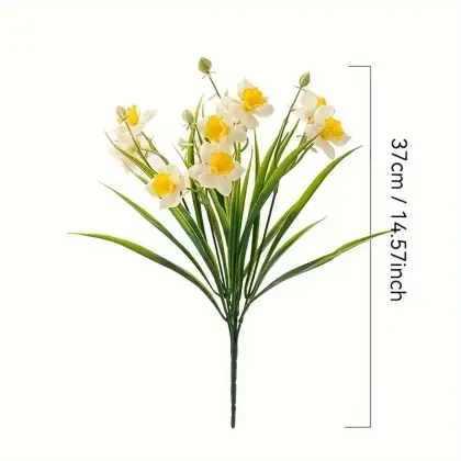 Yapay 15li Nergis Çiçeği Demeti Islak Dokulu 35 cm Beyaz - 5