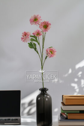 Yapay Çiçek 6 Çiçekli Fransız Gerberası Dalı 75 cm Pembe - 2