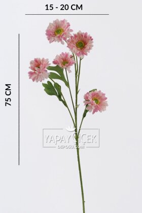 Yapay Çiçek 6 Çiçekli Fransız Gerberası Dalı 75 cm Pembe - 4