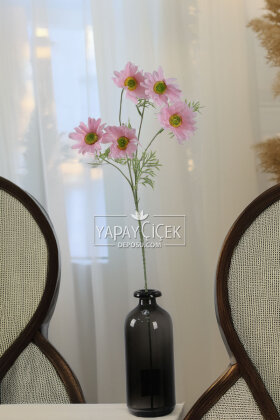 Yapay Çiçek 5 Çiçekli iskandinav Papatya Dalı 80 cm Pudra Pembe - 2