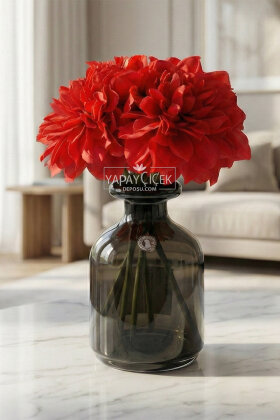 Yapay Krizantem Dahlia Yıldız Çiçeği 25cm Alev Kırmızı - Yapay Çiçek Deposu