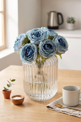 Yapay Premium 7li Kurumuş Nephis Gül Demeti 30 cm Mavi - 2