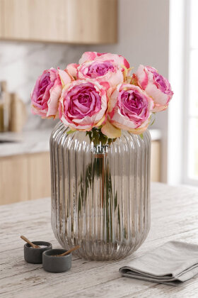 Yapay Premium 7li Kurumuş Nephis Gül Demeti 30 cm Pembe-Lila - 2