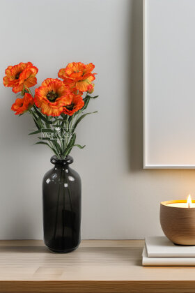 Yapay Premium Yumşak Dokulu 3lü Arı Çiçeği Dalı 50 cm Turuncu - Yapay Çiçek Deposu