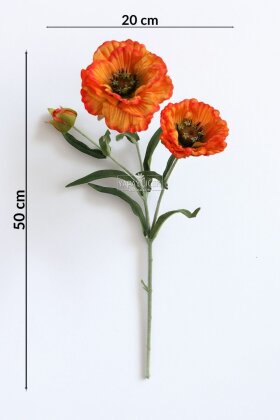 Yapay Premium Yumşak Dokulu 3lü Arı Çiçeği Dalı 50 cm Turuncu - 4