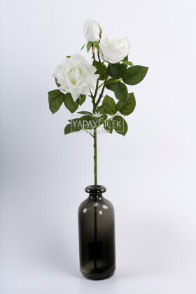 Yapay Premium 3lü Goncalı Gül Dalı 76 cm Beyaz - 2
