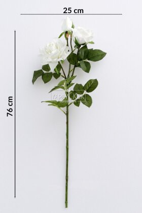 Yapay Premium 3lü Goncalı Gül Dalı 76 cm Beyaz - 4