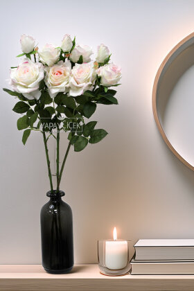 Yapay Premium 3lü Goncalı Gül Dalı 76 cm Ebruli - Yapay Çiçek Deposu