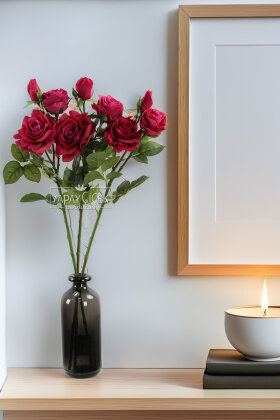 Yapay Premium 3lü Goncalı Gül Dalı 76 cm Fuşya - Mor - Yapay Çiçek Deposu