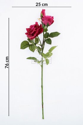 Yapay Premium 3lü Goncalı Gül Dalı 76 cm Fuşya - Mor - 4