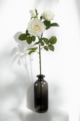 Yapay Premium 3lü Goncalı Gül Dalı 76 cm Krem - 2