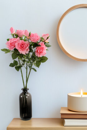 Yapay Premium 3lü Goncalı Gül Dalı 76 cm Pembe - Yapay Çiçek Deposu