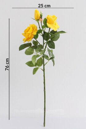 Yapay Premium 3lü Goncalı Gül Dalı 76 cm Sarı - 4