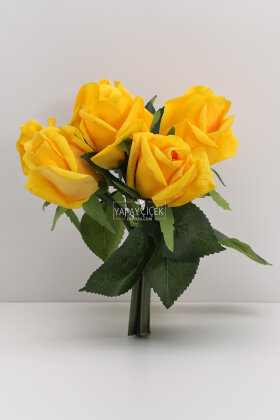 Yapay Premium 6lı Islak Gonca Gül Demeti 25 cm Sarı - 2