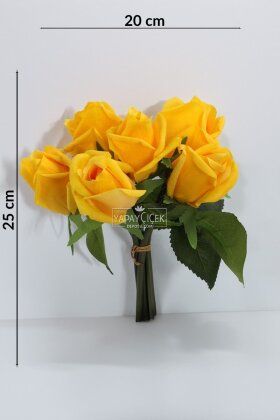 Yapay Premium 6lı Islak Gonca Gül Demeti 25 cm Sarı - 3