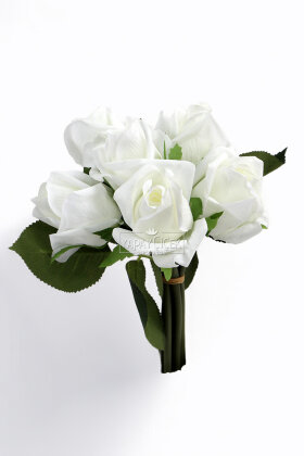 Yapay Premium 6lı Islak Gonca Gül Demeti 25 cm Beyaz - 2