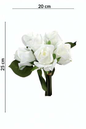 Yapay Premium 6lı Islak Gonca Gül Demeti 25 cm Beyaz - 3