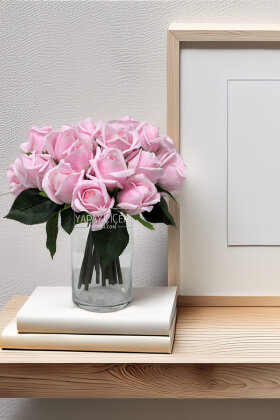 Yapay Premium 6lı Islak Gonca Gül Demeti 25 cm Pembe - Yapay Çiçek Deposu