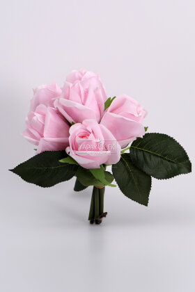 Yapay Premium 6lı Islak Gonca Gül Demeti 25 cm Pembe - 2