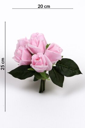 Yapay Premium 6lı Islak Gonca Gül Demeti 25 cm Pembe - 3