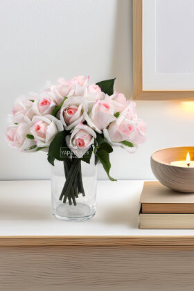 Yapay Premium 6lı Islak Gonca Gül Demeti 25 cm Ebruli - Yapay Çiçek Deposu