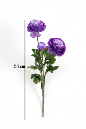 Yapay Çiçek 3lü Şakayık Ranunculus Dalı 50 cm Mor - 3