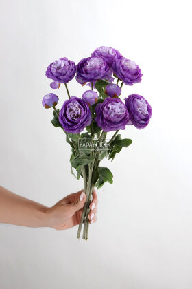Yapay Çiçek 3lü Şakayık Ranunculus Dalı 50 cm Mor - 2