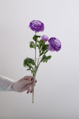 Yapay Çiçek 3lü Şakayık Ranunculus Dalı 50 cm Mor - Yapay Çiçek Deposu