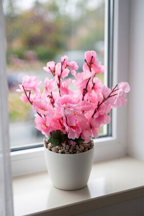 Yapay Mini Saksıda İlkbahar Sabahı Tanzimi 30 cm Pembe - Yapay Çiçek Deposu