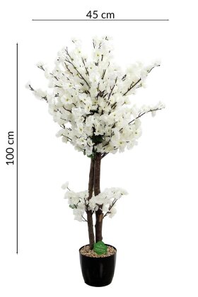  Saksıda Yapay 2 Gövdeli Bahar Dalı Ağacı 100 cm Beyaz - 6