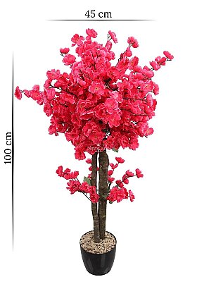  Saksıda Yapay 2 Gövdeli Bahar Dalı Ağacı 100 cm Fuşya - 4