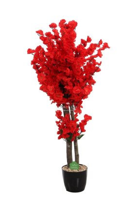  Saksıda Yapay 2 Gövdeli Bahar Dalı Ağacı 100 cm Kırmızı - 4