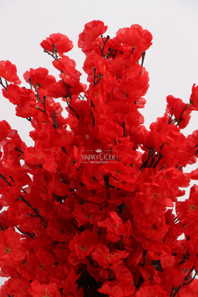  Saksıda Yapay 2 Gövdeli Bahar Dalı Ağacı 100 cm Kırmızı - 5