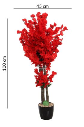  Saksıda Yapay 2 Gövdeli Bahar Dalı Ağacı 100 cm Kırmızı - 6
