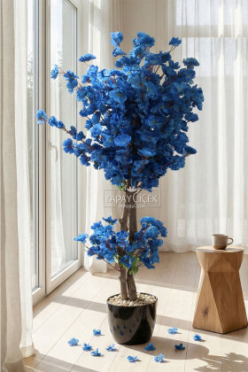  Saksıda Yapay 2 Gövdeli Bahar Dalı Ağacı 100 cm Lacivert - Yapay Çiçek Deposu