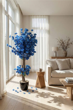  Saksıda Yapay 2 Gövdeli Bahar Dalı Ağacı 100 cm Lacivert - 2