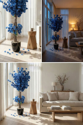  Saksıda Yapay 2 Gövdeli Bahar Dalı Ağacı 100 cm Lacivert - 3