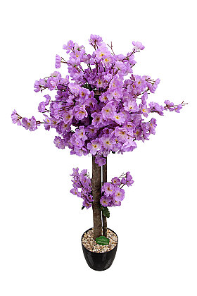 Saksıda Yapay 2 Gövdeli Bahar Dalı Ağacı 100 cm Lila - 2