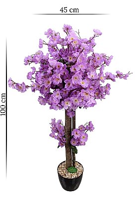 Saksıda Yapay 2 Gövdeli Bahar Dalı Ağacı 100 cm Lila - 4