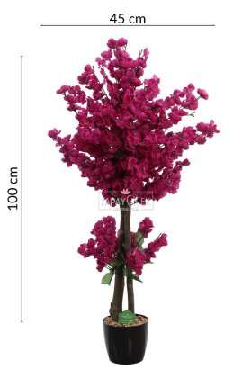  Saksıda Yapay 2 Gövdeli Bahar Dalı Ağacı 100 cm Mor - 6