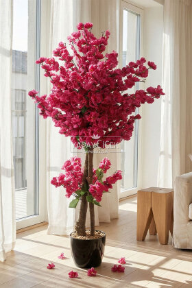  Saksıda Yapay 2 Gövdeli Bahar Dalı Ağacı 100 cm Mor - Yapay Çiçek Deposu