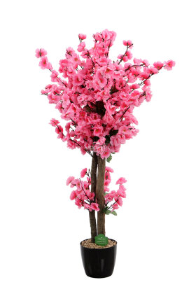  Saksıda Yapay 2 Gövdeli Bahar Dalı Ağacı 100 cm Pembe - 4