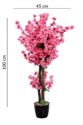  Saksıda Yapay 2 Gövdeli Bahar Dalı Ağacı 100 cm Pembe - 6