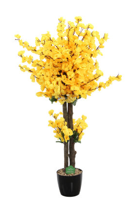  Saksıda Yapay 2 Gövdeli Bahar Dalı Ağacı 100 cm Sarı - 4