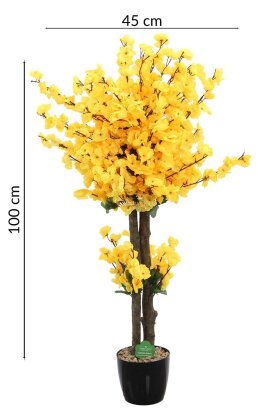  Saksıda Yapay 2 Gövdeli Bahar Dalı Ağacı 100 cm Sarı - 6