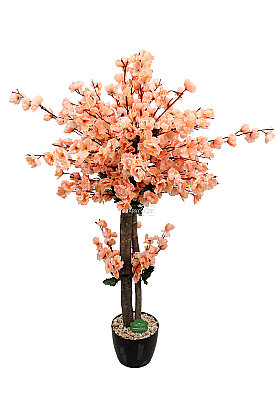  Saksıda Yapay 2 Gövdeli Bahar Dalı Ağacı 100 cm Somon - 2