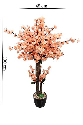  Saksıda Yapay 2 Gövdeli Bahar Dalı Ağacı 100 cm Somon - 4