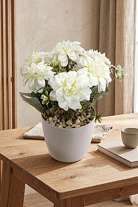 Yapay Çiçek Saksıda Lia Serisi Dahlia Tanzimi 25 cm Beyaz - 2