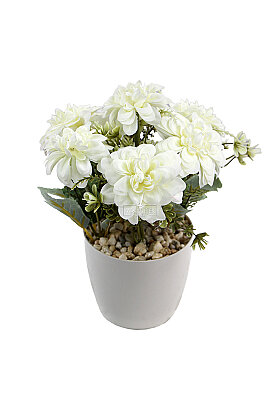 Yapay Çiçek Saksıda Lia Serisi Dahlia Tanzimi 25 cm Beyaz - 3