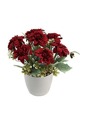Yapay Çiçek Saksıda Lia Serisi Dahlia Tanzimi 25 cm Bordo - 3